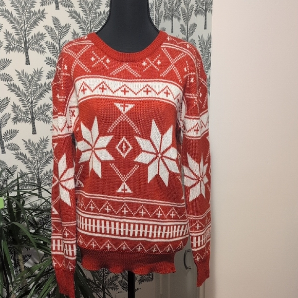 POL Sweaters - POL Red and White Patterned Women's Sweater